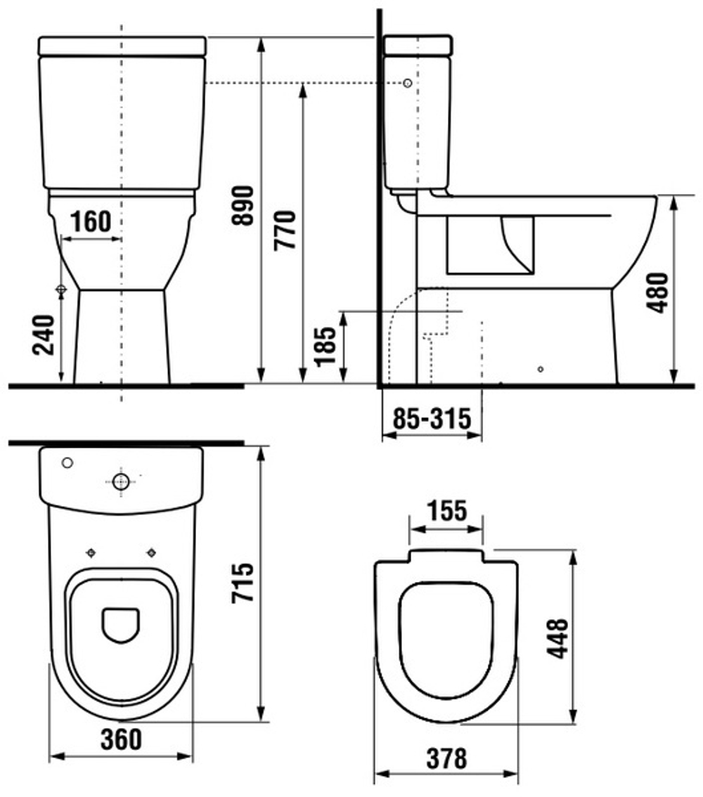 MIO Чаша напольная высокая 480 мм (комб.сток, уст.компл.)