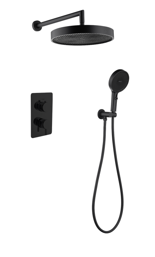 Boheme Комплект для душа CELL, лейка верхняя+ручная, встраиваемый 2-х проходной смеситель однорычажный BLACK
