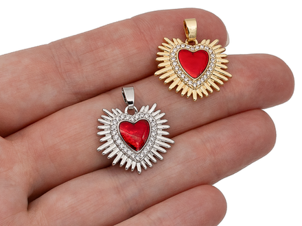 Подвеска "Сердце" 18мм, с эмалью и стразами