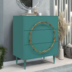 Комод Арт Колор matte Классик Голд с 3 ящиками Пастельно-синий матовый