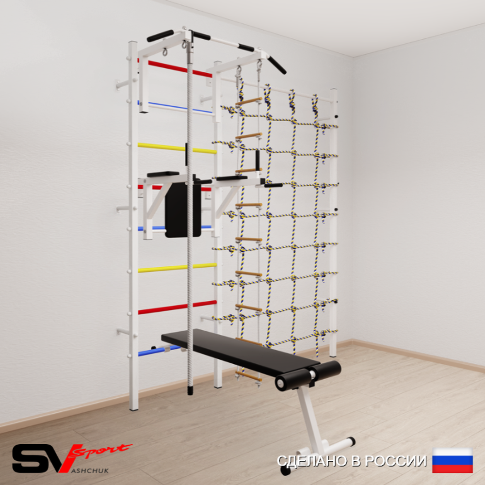 Шведская стенка Sv Sport усиленная 6850 (Турник стандарт/Брусья/Скамья/Канат/Лестница/Канатный лаз)