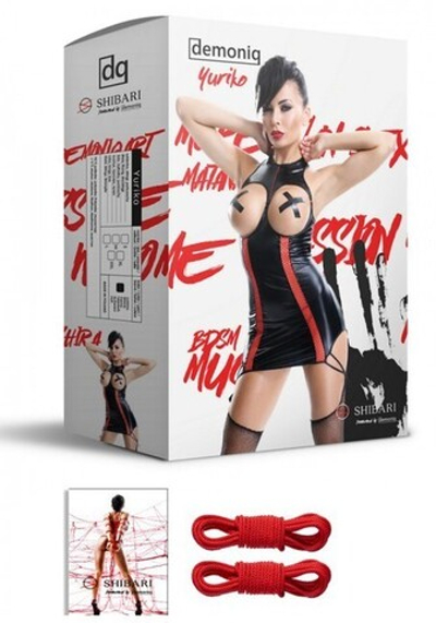 Платье с открытой грудью Yuriko с веревками для связывания (Shibari) S (42) (Цвет: черный, красный)