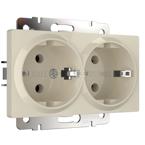 Розетка двойная с заземлением встраиваемая WERKEL W1172003, цвет слоновая кость, 1 шт.
