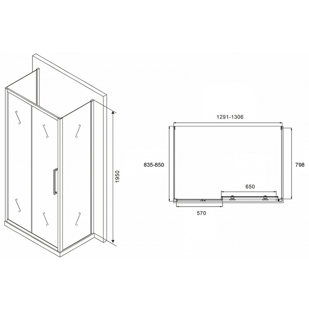 Душевой уголок Abber Schwarzer Diamant 130x85 AG30130BH-S85B-S85B профиль Черный стекло прозрачное