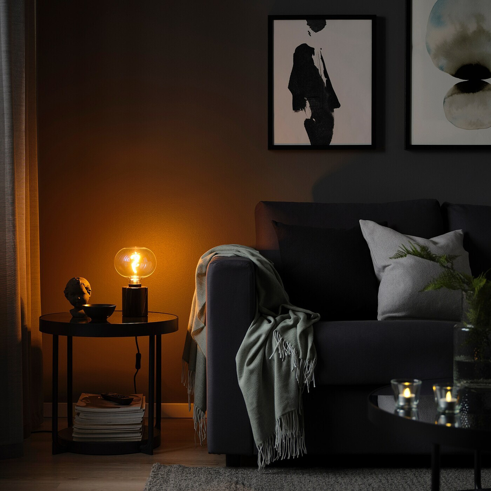 IKEA MARKFROST  (ИКЕА МАРКФРОСТ)  -  / MOLNART Настольная лампа с лампочкой, черный мрамор/эллипс в форме многоцветия