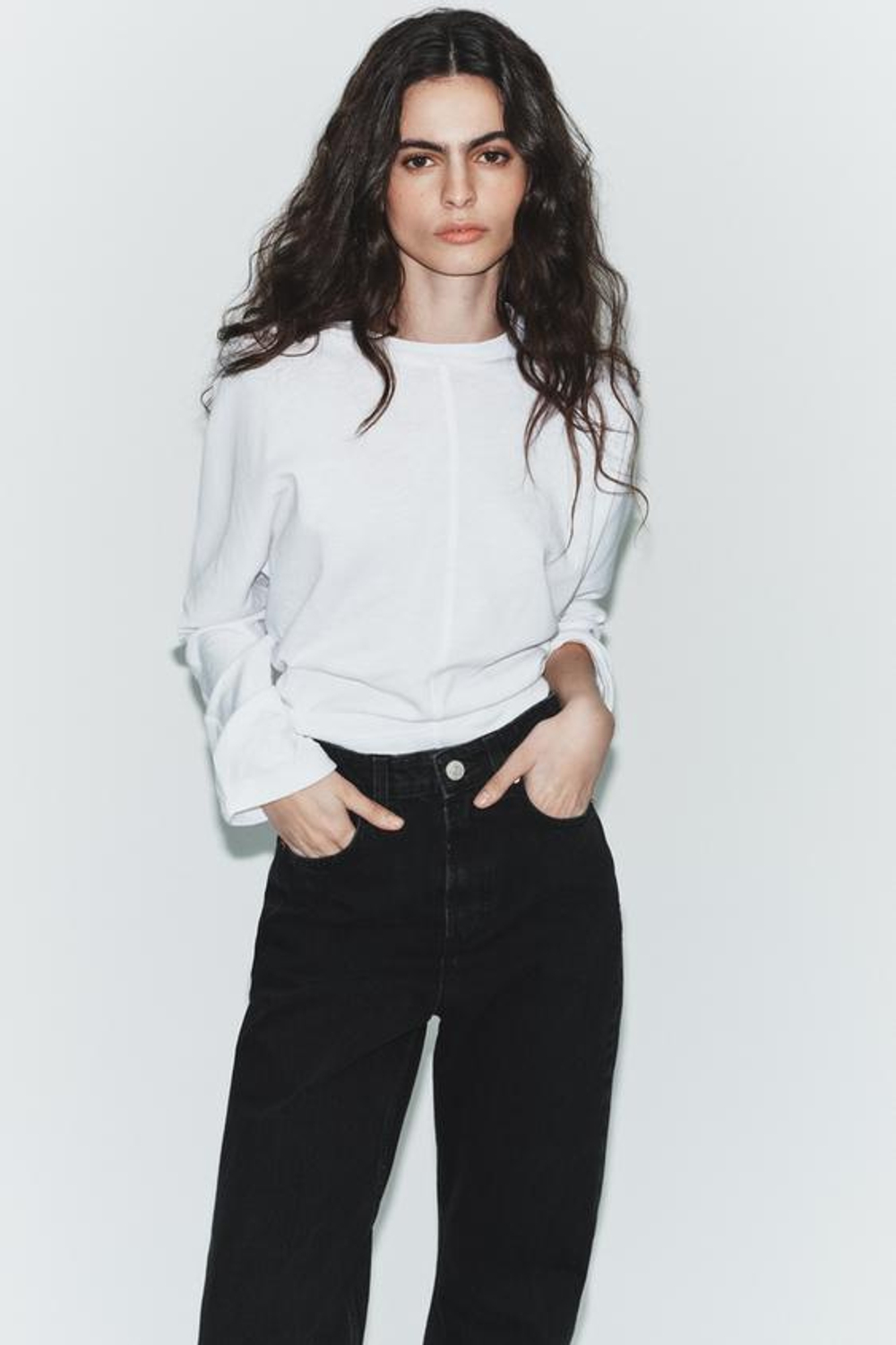 ZARA ДЖИНСЫ TRF MOM FIT С ВЫСОКОЙ ПОСАДКОЙ, ЧЕРНЫЙ