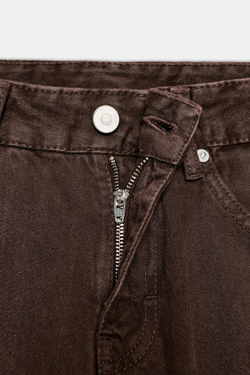 ZARA ДЖИНСЫ TRF BALLOON СО СРЕДНЕЙ ПОСАДКОЙ И ШЛЁВКАМИ, КОРИЧНЕВЫЙ