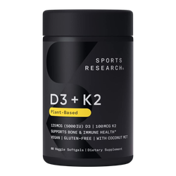 Sports Research Vitamin D3+К2 5000 IU, Витамин Д3+К2 5000 МЕ, 60 капсул