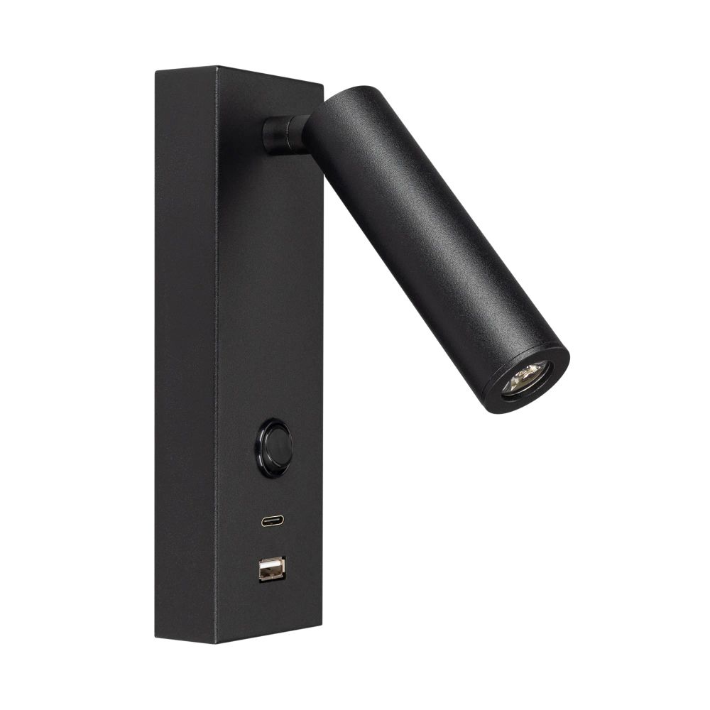 Светильник SP-BED-CHARGE-S60x125-3W Warm3000 (BK, 20 deg, 230V, USB-A, USB-C) (Arlight, IP20 Металл, 3 года) 029629(1)