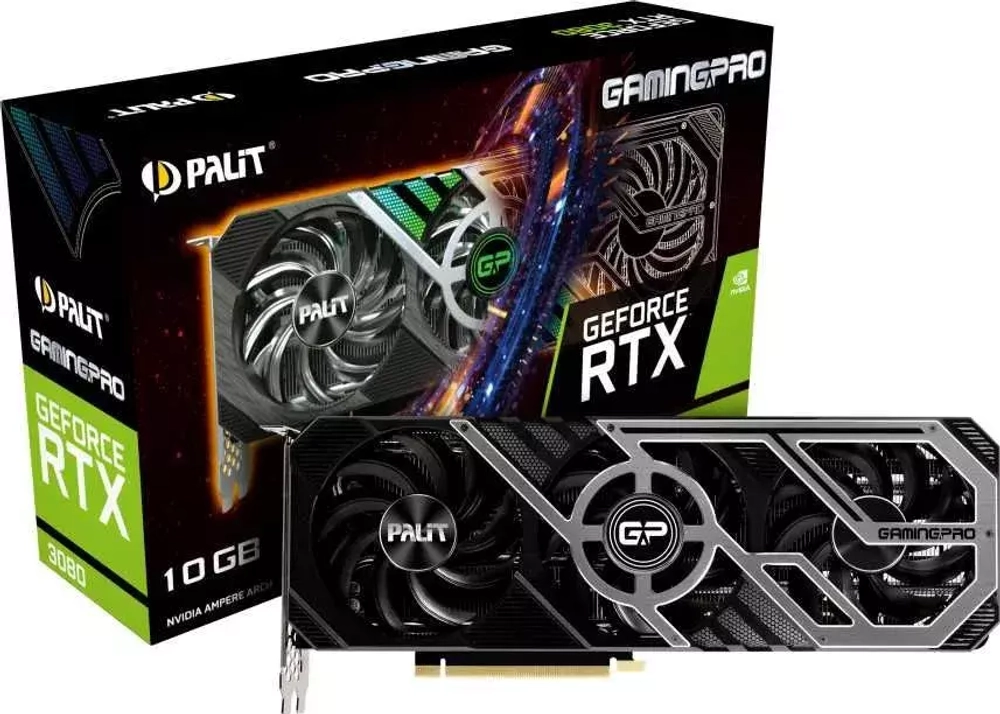 Видеокарта Palit PCI-E 4.0 PA-RTX3080 GAMINGPRO 10G V1 LHR NVIDIA GeForce RTX 3080 10240Mb 320 GDDR6X 1440/19000/HDMIx1/DPx3/HDCP Ret (NED3080019IA-132AA) RTL