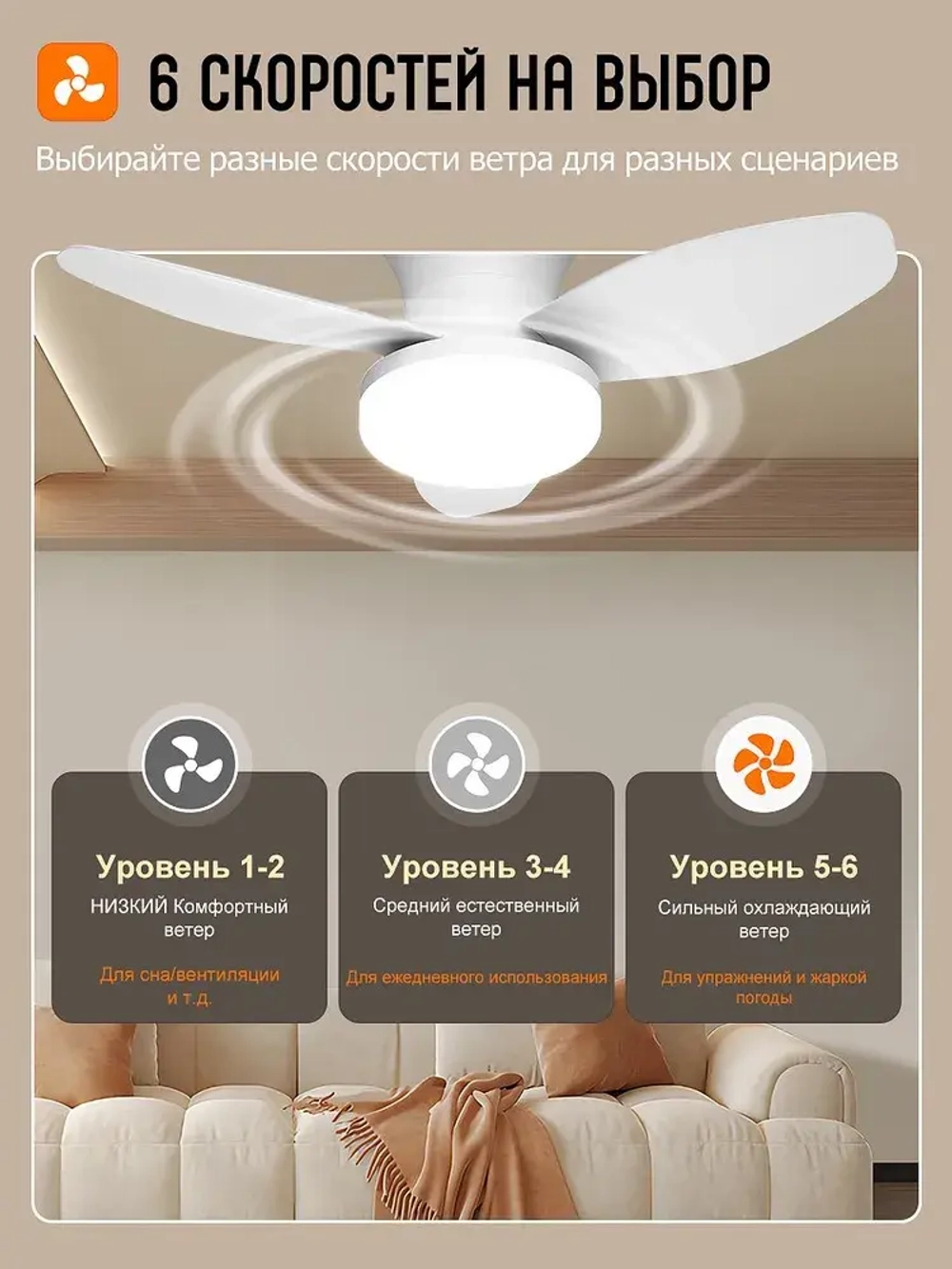 Вентилятор потолочный с пультом, диаметр 88 см, Черный
