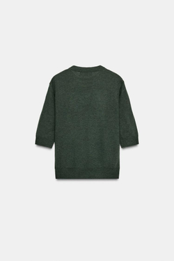 ZARA СВИТЕР ИЗ СМЕСОВОЙ ШЕРСТИ С КОРОТКИМИ РУКАВАМИ, БУТЫЛОЧНО-ЗЕЛЕНЫЙ