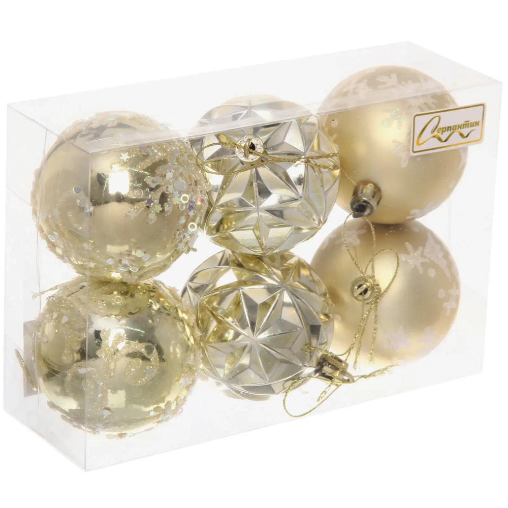 Набор шаров «Вивальди» 6 см (в наборе 6 шт), Золото
