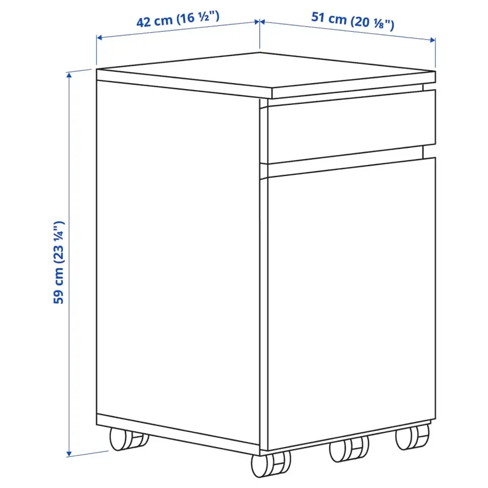 Комод на колёсиках - IKEA MALM/МАЛЬМ ИКЕА, 59х51х42 см, белый