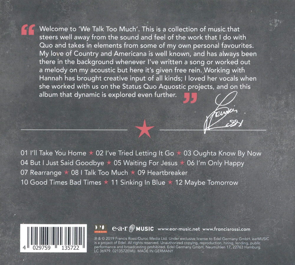 Francis Rossi & Hannah Rickard / We Talk Too Much (CD)