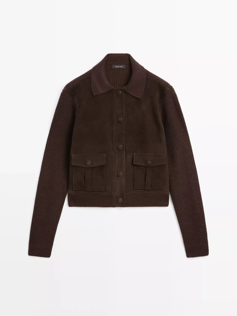 Massimo Dutti Куртка из трикотажа и овечьей кожи, шоколадный