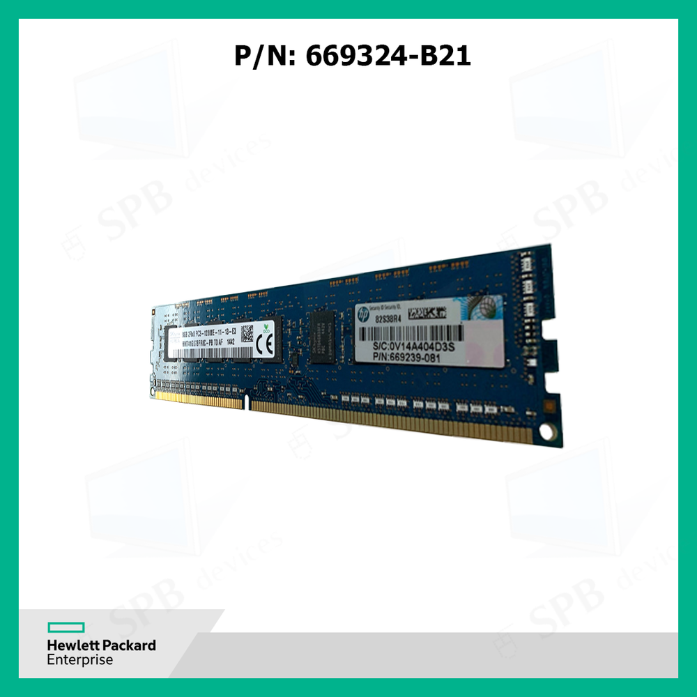 Модуль памяти HP 669324-B21 HP 8GB (1x8GB) Dual Rank x8 PC3-12800E (DDR3-1600) Unbuffered CAS-11 Memory, 669239-081, 684035-001