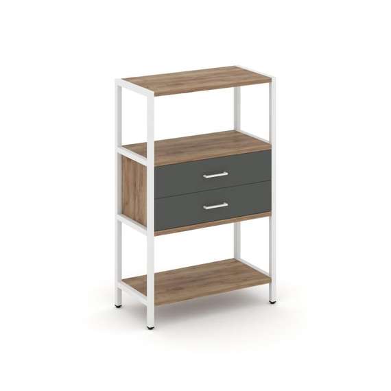 Shelf System Односекционный стеллаж трехярусный с ящиками SN.STM-312 Дуб Табак/Антрацит/Металл Белый