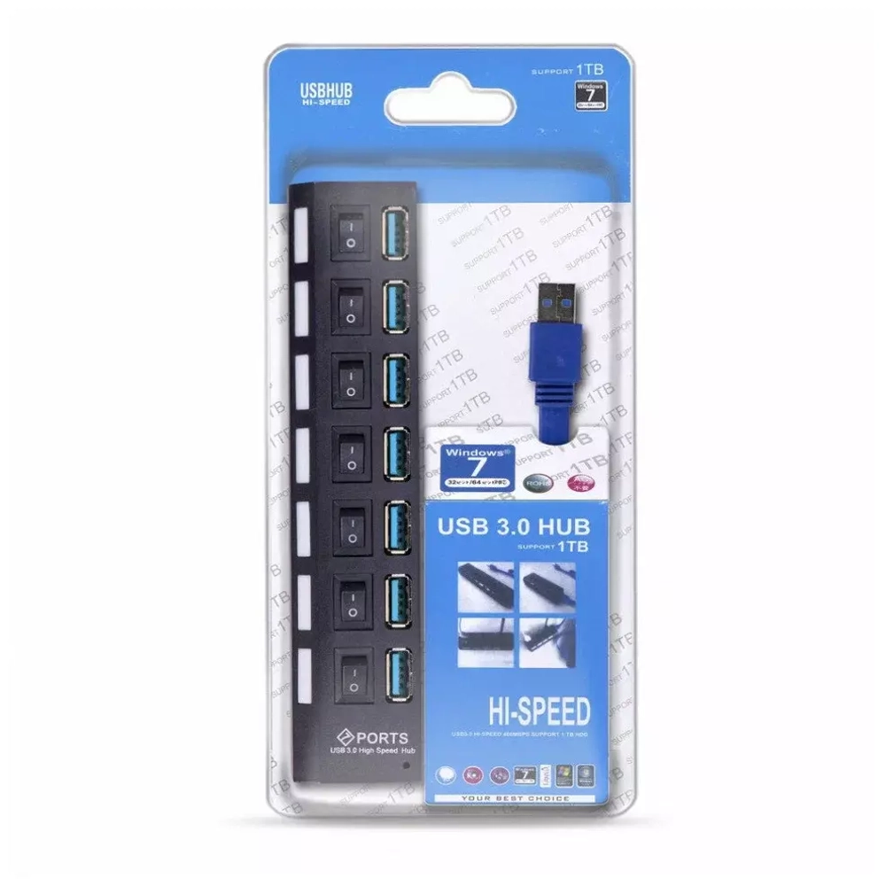 USB-Концентратор 7-USB-порта Smartbuy SBHA-7307-B  USB-3.0 с выключателем чёрный