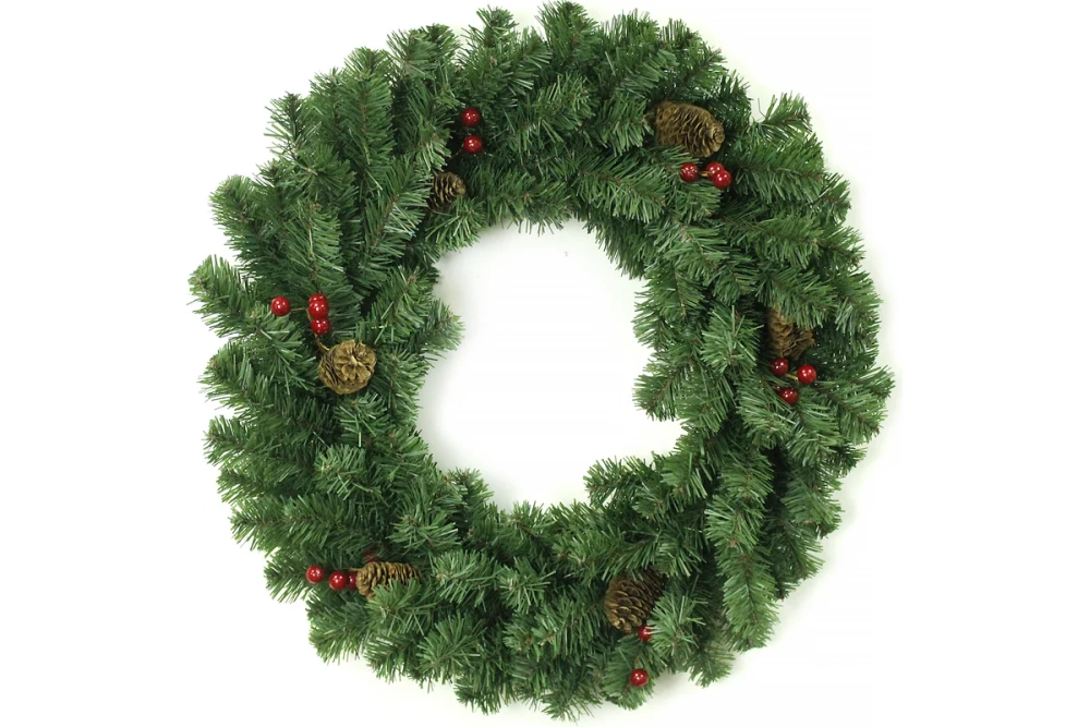 Венок MOROZCO Новогодний-16 зеленый, с шишками и ягодами, ПВХ ВН-16