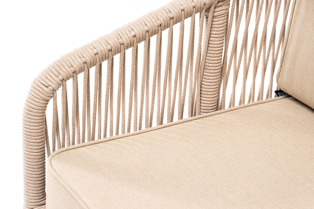 "Канны" кресло плетеное из роупа, основание дуб, роуп бежевый круглый, ткань бежевая 15052