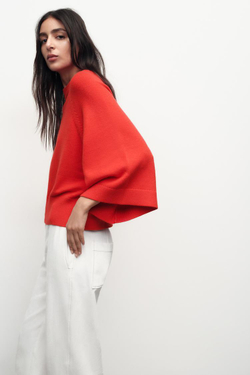 ZARA ВЯЗАНЫЙ СВИТЕР С ШИРОКИМИ РУКАВАМИ, КРАСНЫЙ