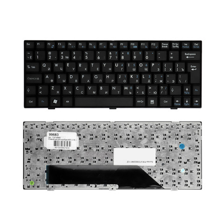 Клавиатура для ноутбука MSI U135, U135DX, U160, U160DX Series (Г-образный Enter. Черная, с черной рамкой)