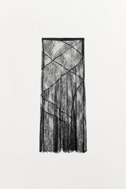 ZARA КРУЖЕВНАЯ ЮБКА МИДИ, ЧЕРНЫЙ