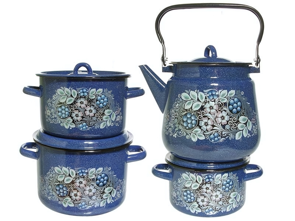 Набор кастрюль "Голубика" с чайником