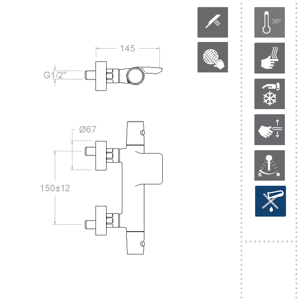 Смеситель термостатический для ванны (каскад) с душевым комплектом TZAR 343901DOC золото