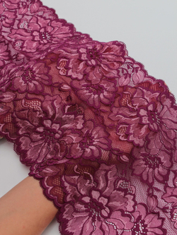 Эластичное кружево сливовое вино ширина 22 см ОТРЕЗ 0,7 м