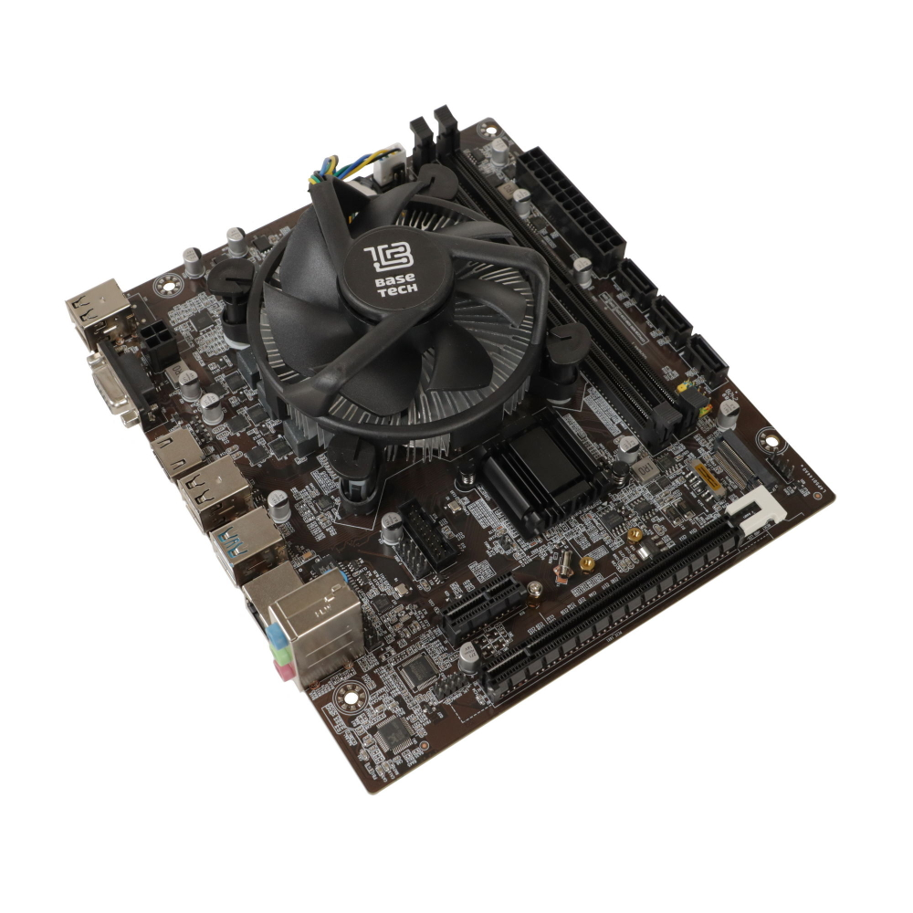 Материнская плата с процессором BaseTech H110M-K, Socket1151, i3-6100, mATX, Retail, Socket1151, Intel UHD Graphics 530, 2xDDR4, PCIe3.0, 1xM.2, GLAN, 6xUSB2, 4xUSB3, VGA, HDMI, кулер CPU (BT-H110M-K-6100)