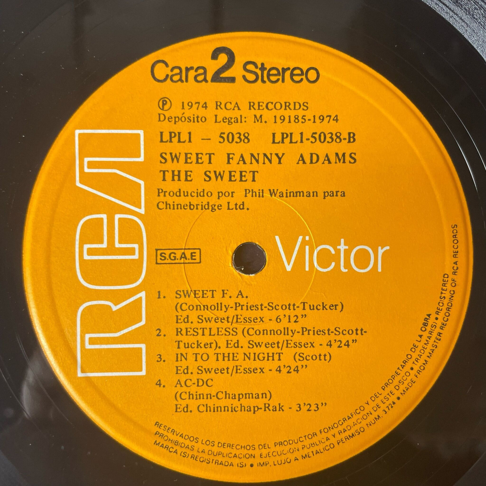 Винтажная виниловая пластинка LP The Sweet, Sweet Fanny Adams (Испания 1974)