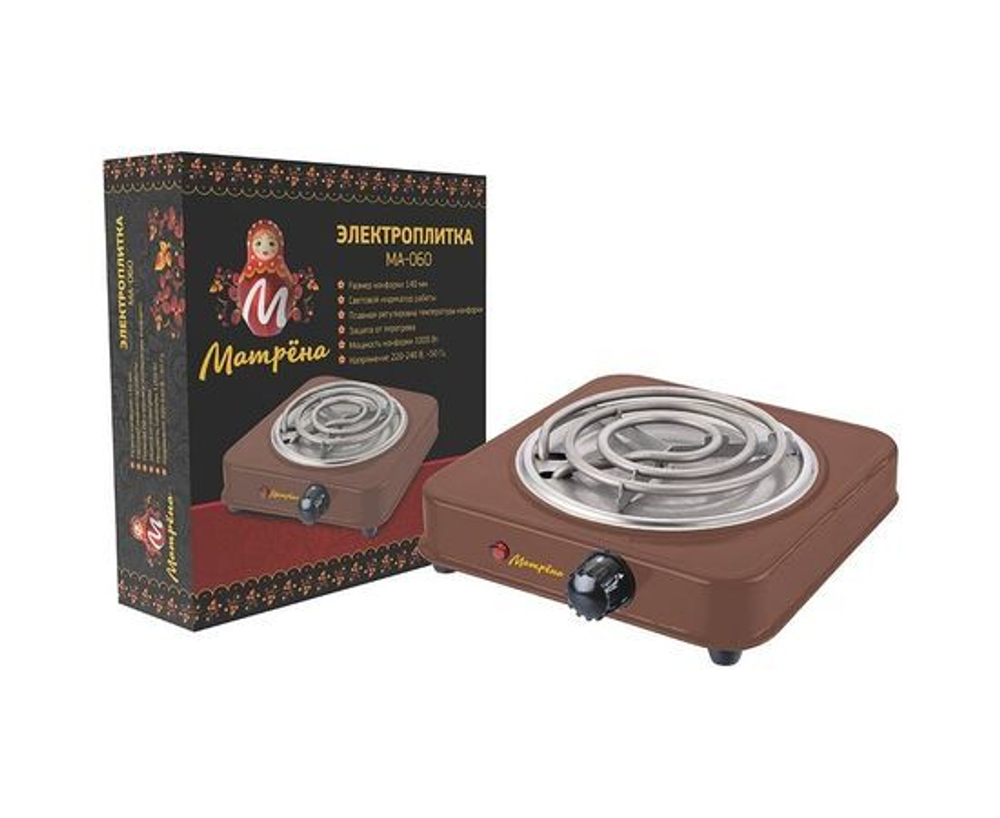 Электроплитка Матрена МА-060 1 конфорка спираль ТЭН 1кВт коричневая 6056