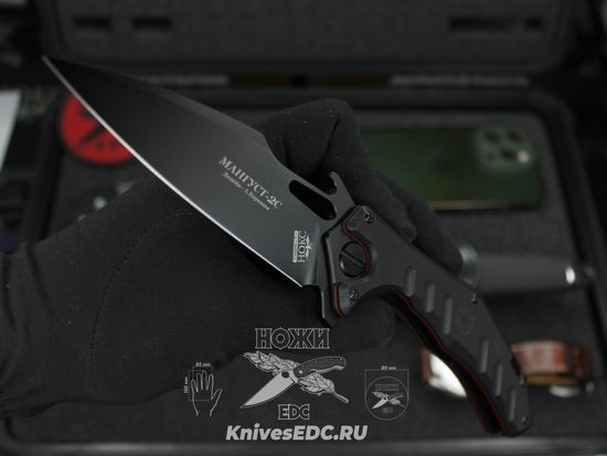 Складной нож НОКС Мангуст-2С (Black Red) 337-708406 c клинком из стали D2, рукоять G10