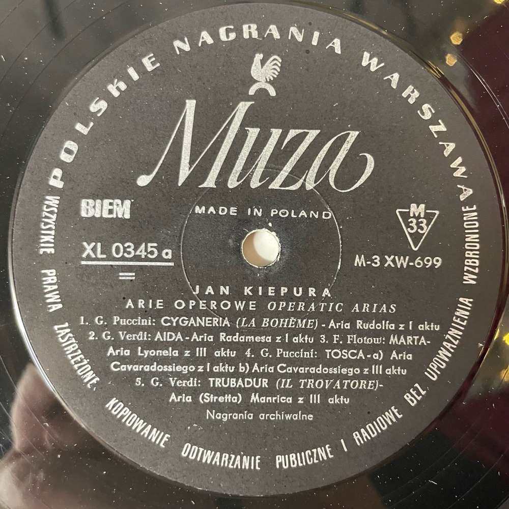 Винтажная виниловая пластинка LP Jan Kiepura Arie Operowe Operatic Arias (Польша 1966)