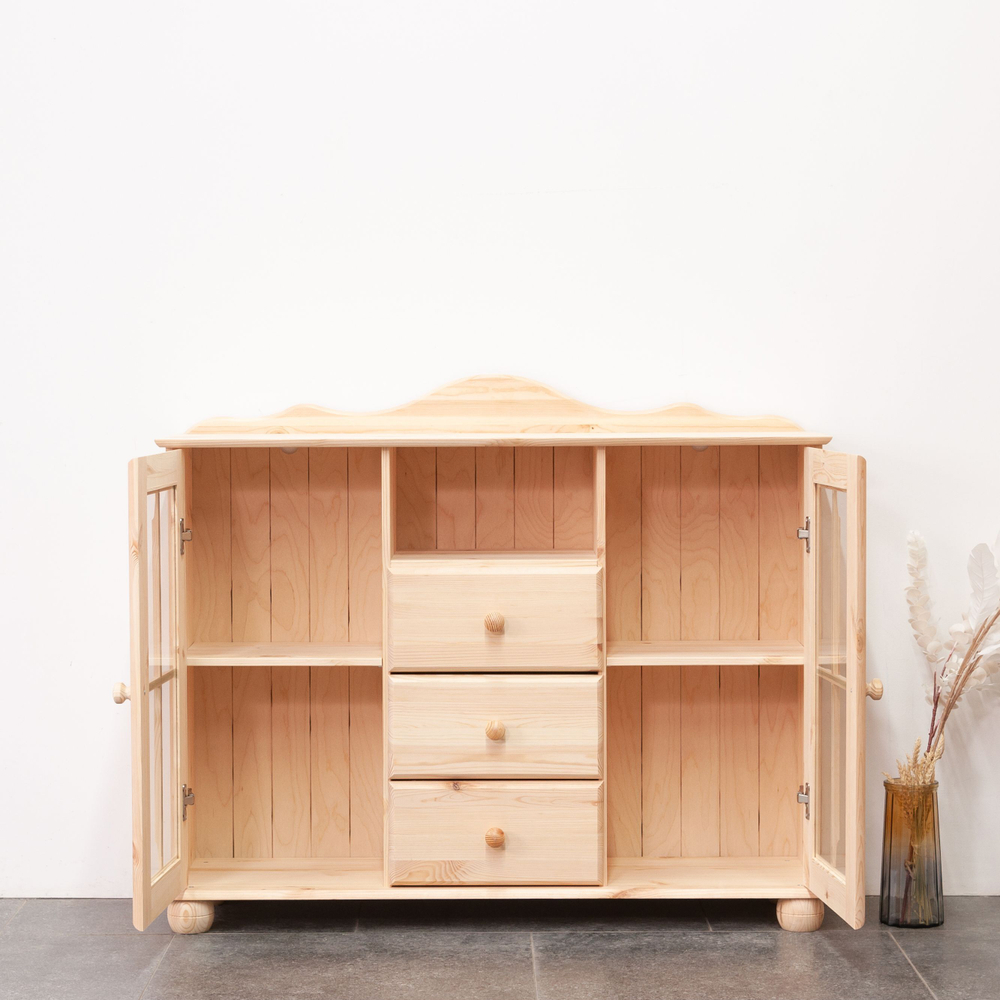 Комод Бритта 2 двери 3 ящика из массива сосны, 113х32х94 см, в натуральной отделке