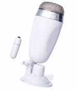 Мастурбатор-вагина в белой колбе с присоской и встраиваемой вибропулей