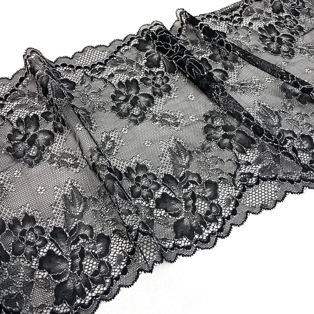 Кружево эластичное черный/белый 24 см
