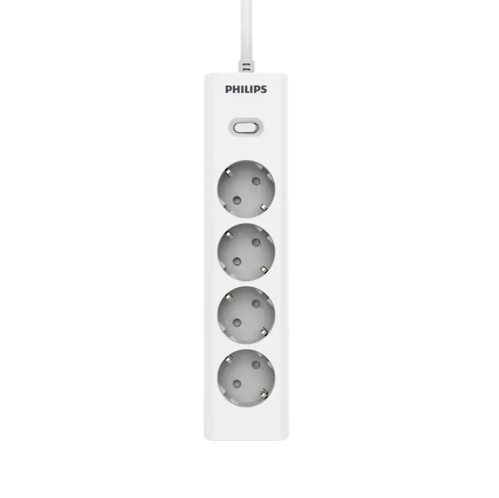 Сетевой фильтр удлинитель Philips CHP2145WC/51 с четырьмя стандартными розетками EU, с заземлением и защитой от перегрузок, 5 м, белый