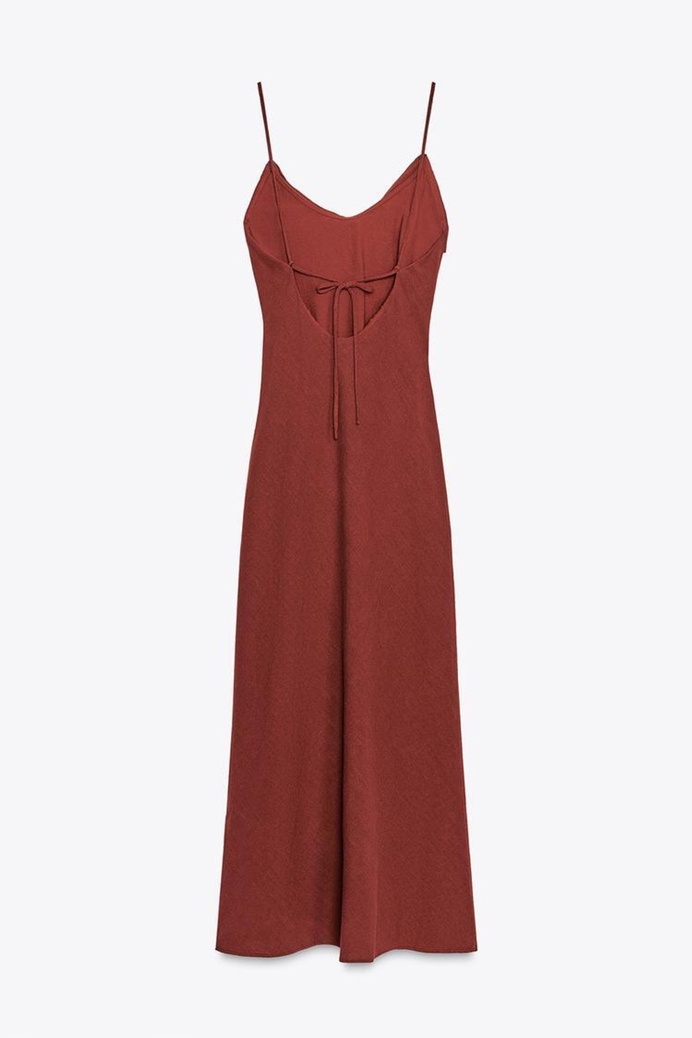 ZARA ПЛАТЬЕ МИДИ НА БРЕТЕЛЯХ ИЗ РАМИ, ВИННЫЙ