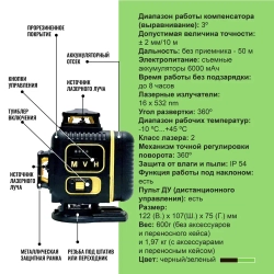 Профессиональный Лазерный уровень (нивелир) LT серии F 16 линий 4D в резиновом корпусе с металлическими бамперами на окошках, С ЯПОНСКИМИ СВЕТОДИОДАМИ SHARP + Тренога 1 метр.