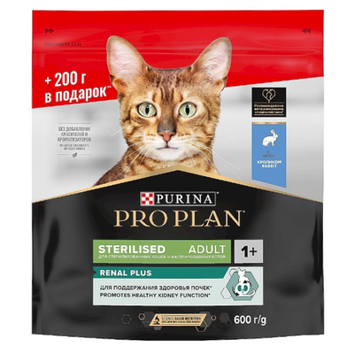 Pro plan 400 г + 200 г сухой корм для взрослых стерилизованных кошек и кастрированных котов старше 1 года, с кроликом
