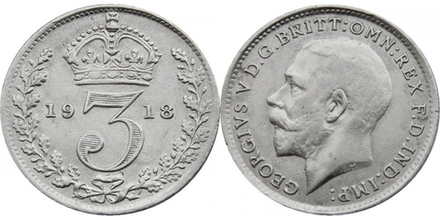 Великобритания 3 пенса, 1911 - 1919 Король Георг V XF