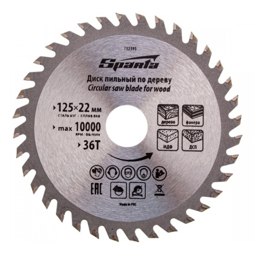 Диск пильный 125х36Тх22 мм Sparta