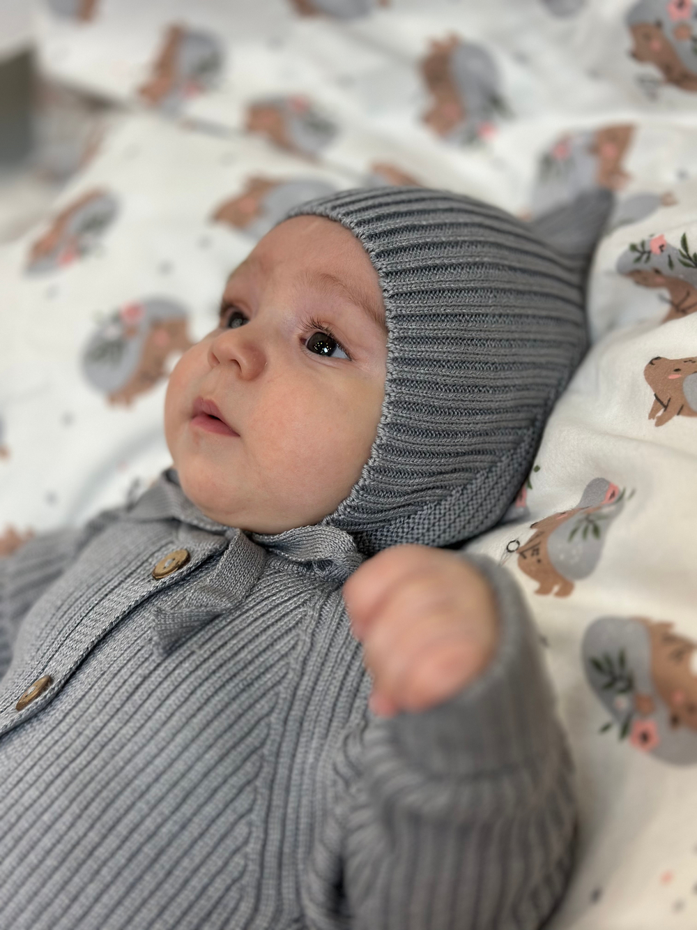 Вязаный комплект (Комбинезон на пуговицах+чепчик) Дождь хлопок RinaAmari