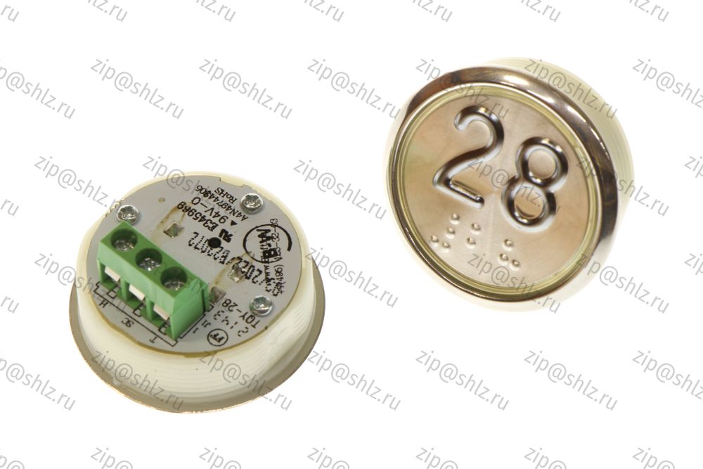 Кнопка (кнопочный модуль) BBP-R331-CMPLT-D-W &quot;28 этаж&quot;, круглая, динамическая белая подсветка, Брайль.