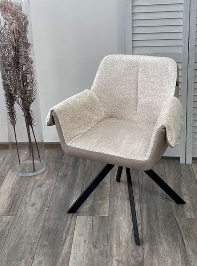 Стул ЭЛЕФАНТ 360 град. поворотный, Alpina Cream, букле / Magnum 130 искуств.замша / Черный