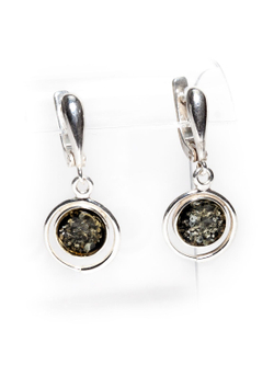 Серьги с натуральным янтарем зеленого цвета