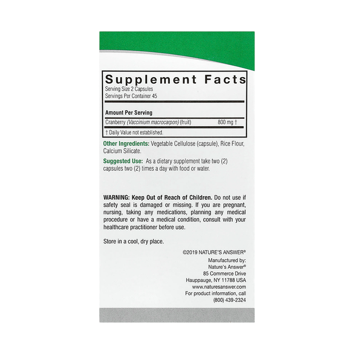 Клюква, Cranberry, Nature's Answer, 90 вегетарианских капсул 2